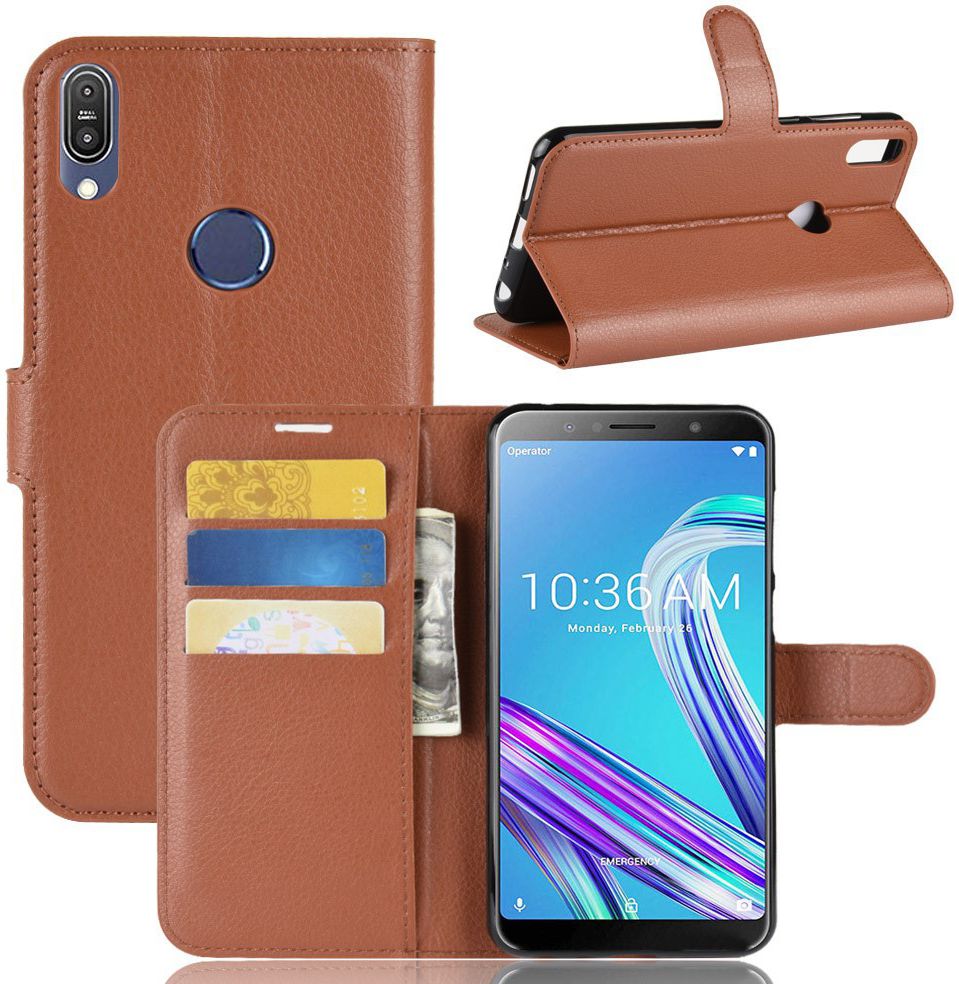 Asus Zenfone Max Pro Lederen Portemonnee Hoesje Bruin afbeelding 3