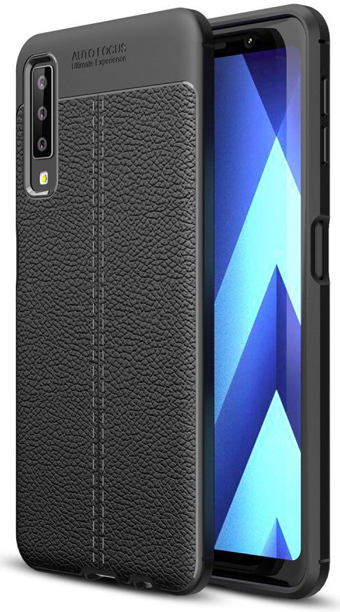 Samsung Galaxy A7 (2018) Hoesje met Kunstleer Coating Zwart afbeelding 1