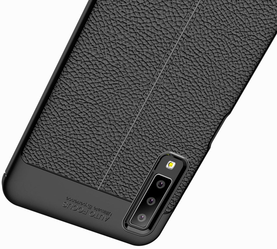 Samsung Galaxy A7 (2018) Hoesje met Kunstleer Coating Zwart afbeelding 12