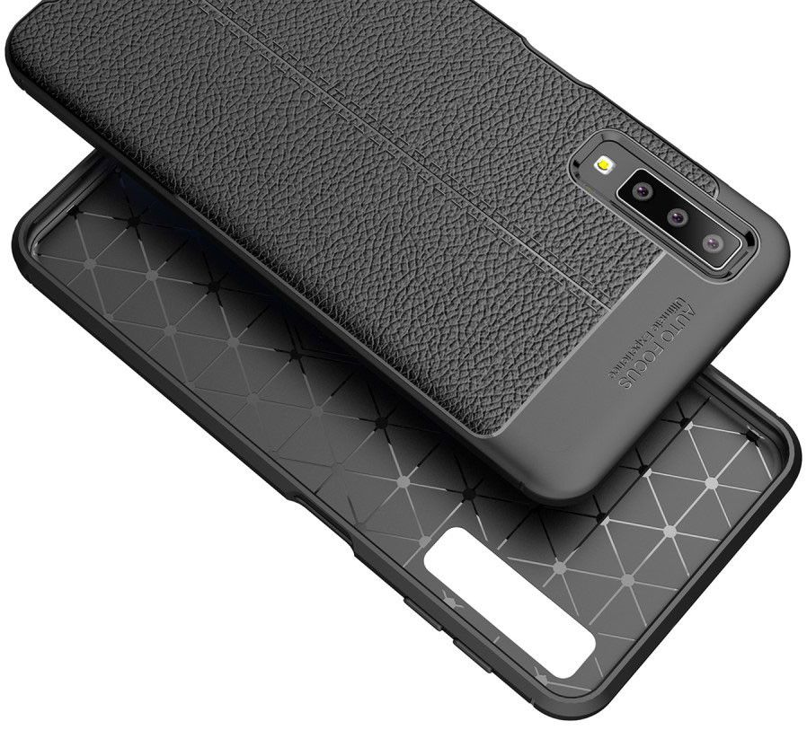 Samsung Galaxy A7 (2018) Hoesje met Kunstleer Coating Zwart afbeelding 3