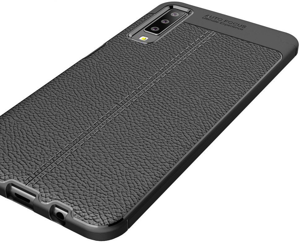 Samsung Galaxy A7 (2018) Hoesje met Kunstleer Coating Zwart afbeelding 5
