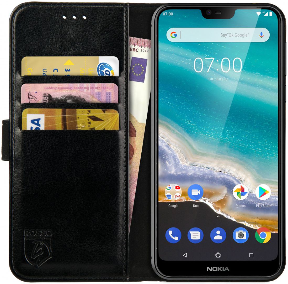 Rosso Element Nokia 7.1 Hoesje Book Cover Zwart afbeelding 1