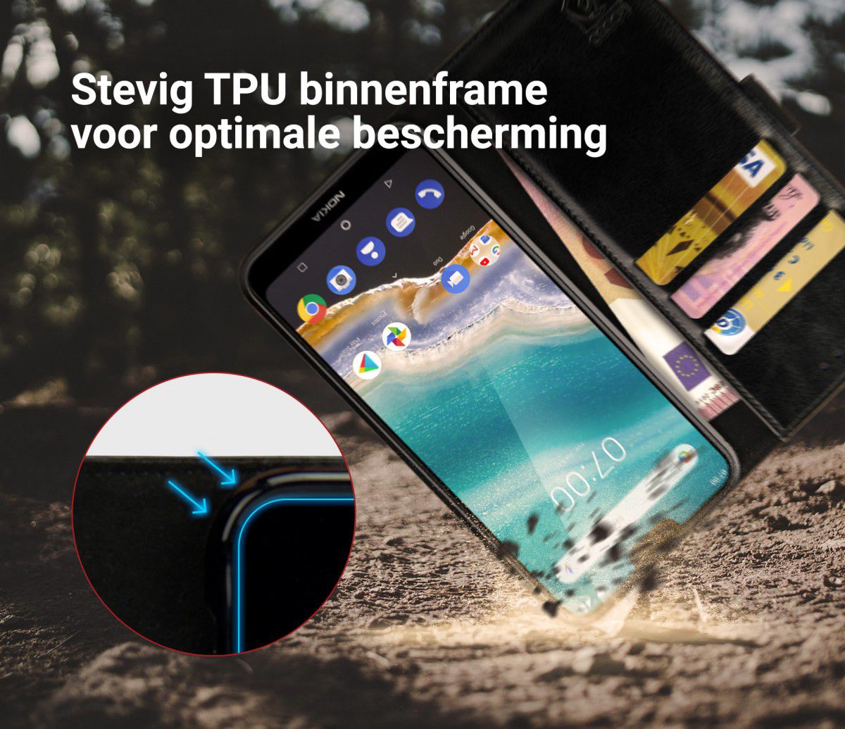 Rosso Element Nokia 7.1 Hoesje Book Cover Zwart afbeelding 6