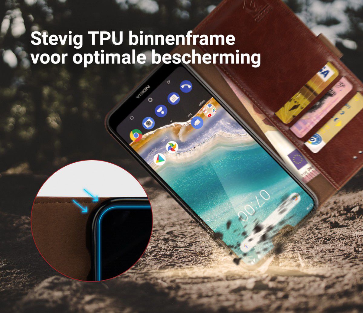 Rosso Element Nokia 7.1 Hoesje Book Cover Bruin afbeelding 5