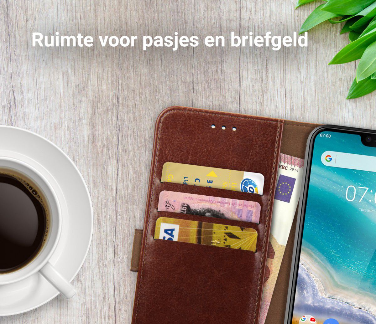 Rosso Element Nokia 7.1 Hoesje Book Cover Bruin afbeelding 8