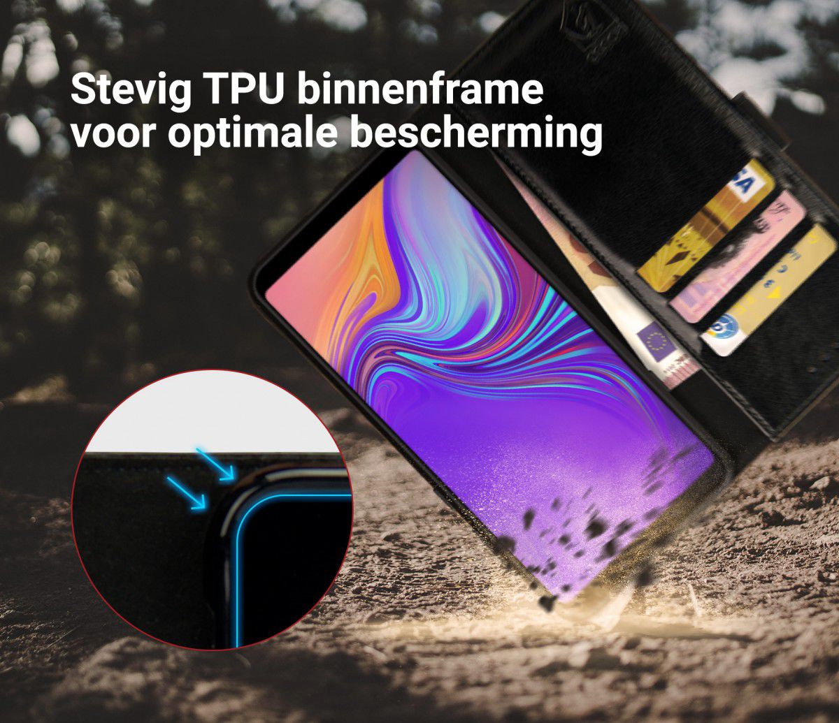 Rosso Element Samsung Galaxy A9 (2018) Hoesje Book Cover Zwart afbeelding 6