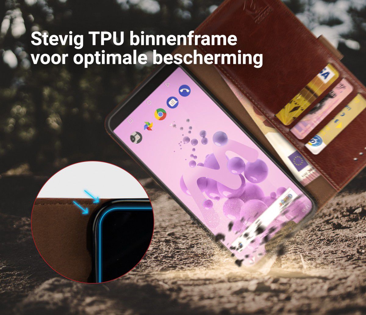 Rosso Element Wiko View 2 Go Hoesje Book Cover Bruin afbeelding 5