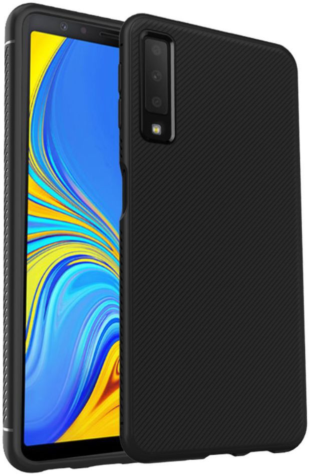 Samsung Galaxy A7 (2018) Twill Texture TPU Back Cover Zwart afbeelding 1