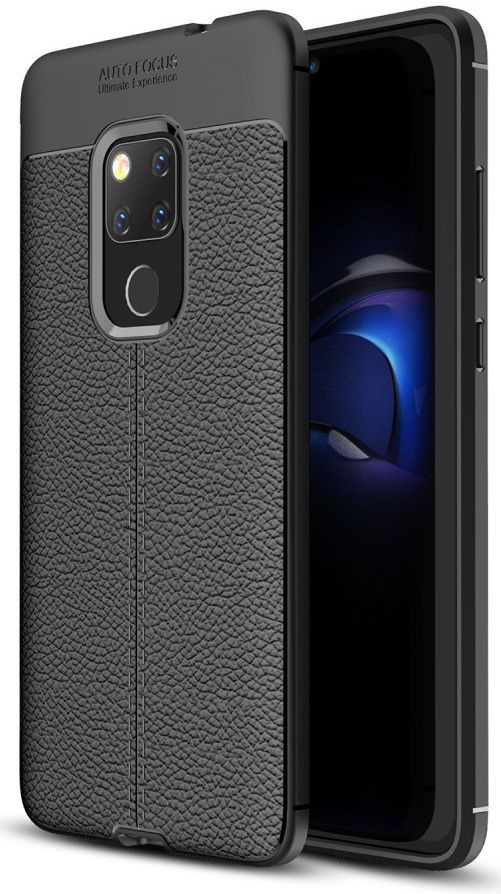 Huawei Mate 20 Lite Litchi Kunstleren Coating TPU Hoesje Zwart afbeelding 1
