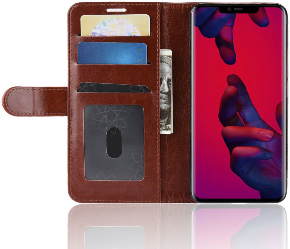 Huawei Mate 20 Pro Crazy Horse Leren Portemonnee Hoesje Bruin afbeelding 2