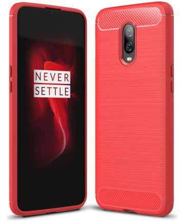 OnePlus 6T Geborsteld TPU Hoesje Rood Hoesjes
