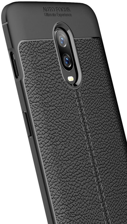 OnePlus 6T Litchi Kunstleren Coating TPU Hoesje Zwart afbeelding 3