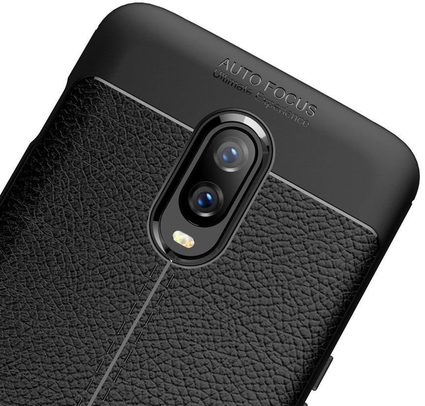 OnePlus 6T Litchi Kunstleren Coating TPU Hoesje Zwart afbeelding 4