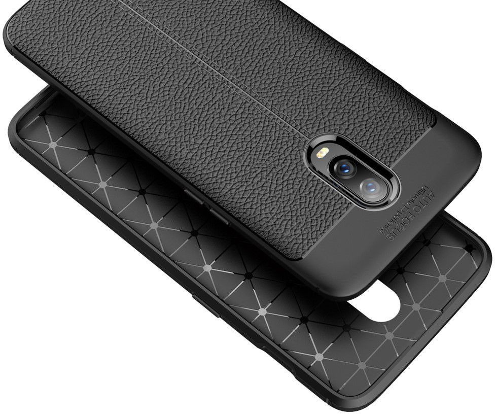 OnePlus 6T Litchi Kunstleren Coating TPU Hoesje Zwart afbeelding 5