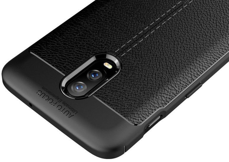 OnePlus 6T Litchi Kunstleren Coating TPU Hoesje Zwart afbeelding 6