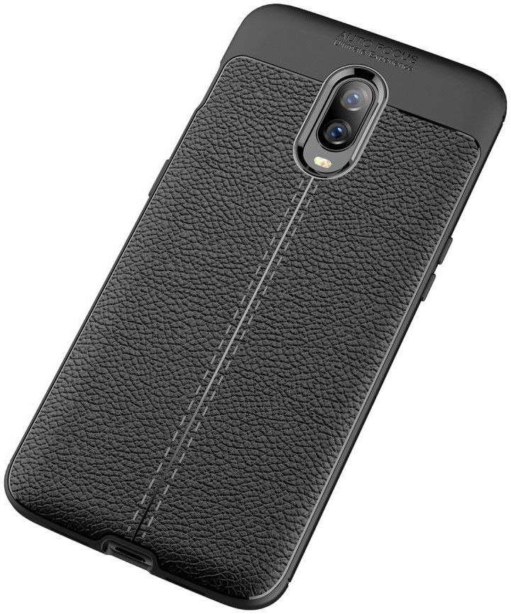 OnePlus 6T Litchi Kunstleren Coating TPU Hoesje Zwart afbeelding 7
