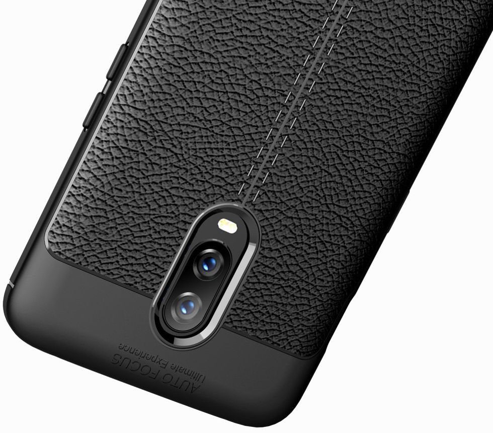 OnePlus 6T Litchi Kunstleren Coating TPU Hoesje Zwart afbeelding 8