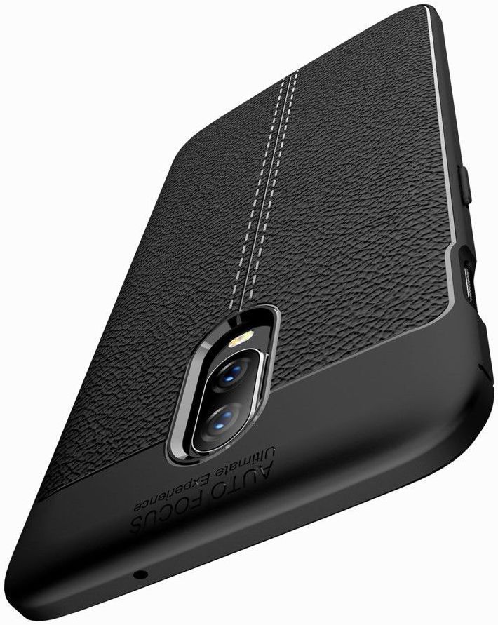 OnePlus 6T Litchi Kunstleren Coating TPU Hoesje Zwart afbeelding 9