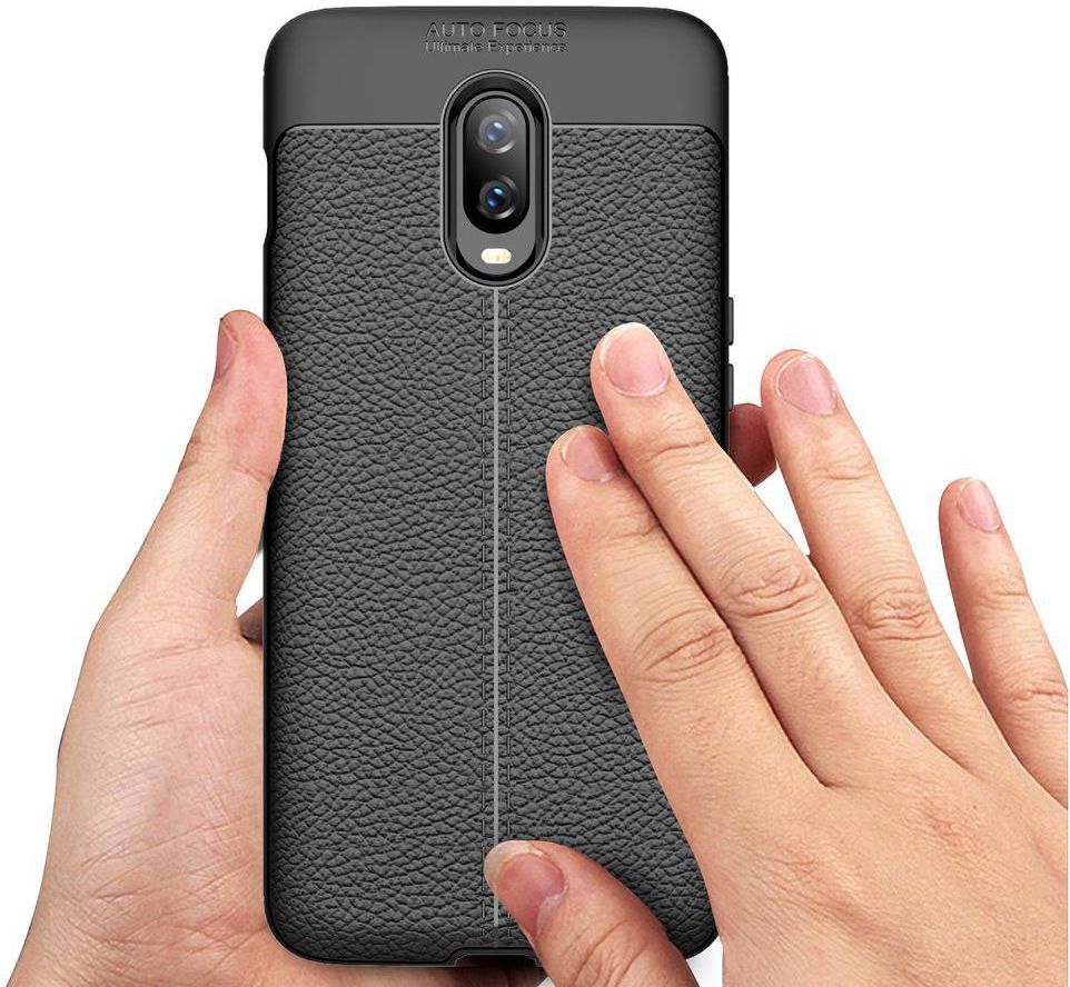 OnePlus 6T Litchi Kunstleren Coating TPU Hoesje Zwart afbeelding 10
