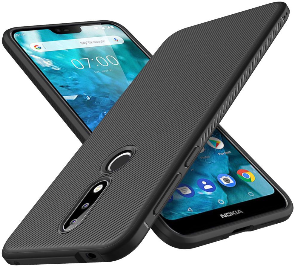 Nokia 7.1 Twill Texture TPU Hoesje Zwart afbeelding 2