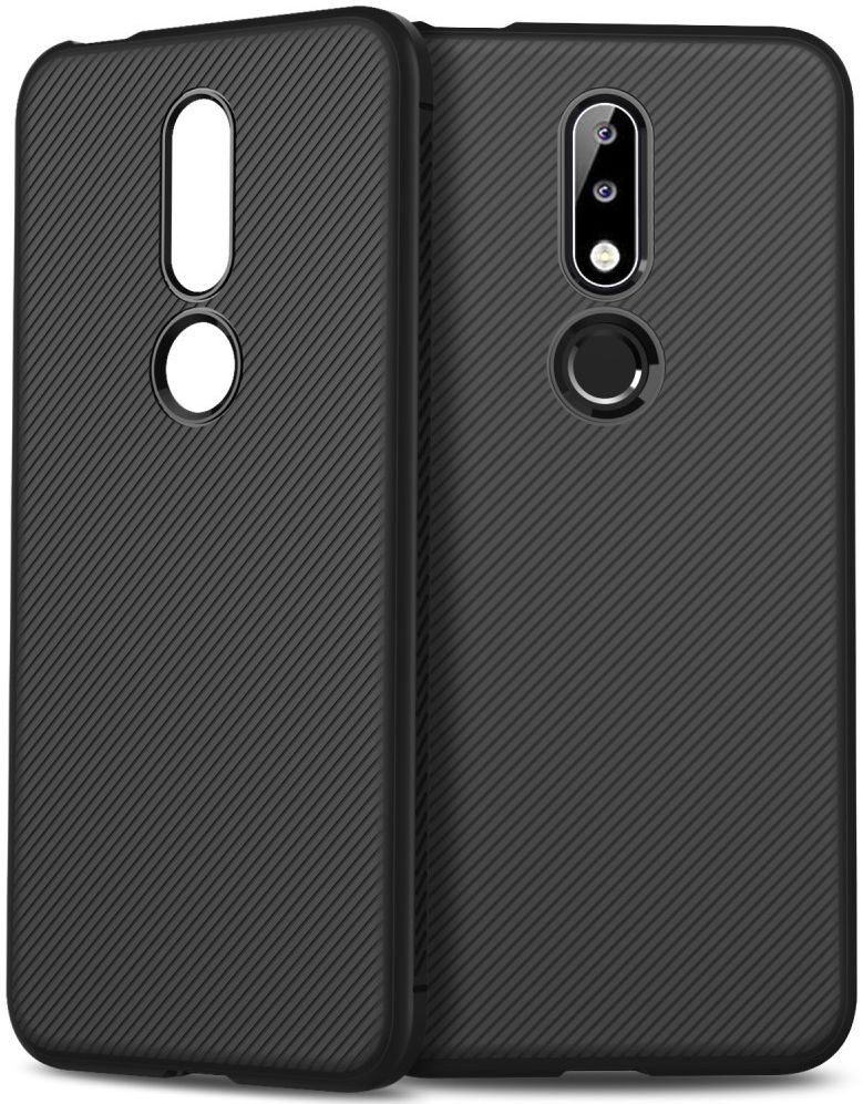 Nokia 7.1 Twill Texture TPU Hoesje Zwart afbeelding 3