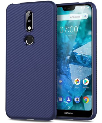 Nokia 7.1 Twill Texture TPU Hoesje Blauw Hoesjes