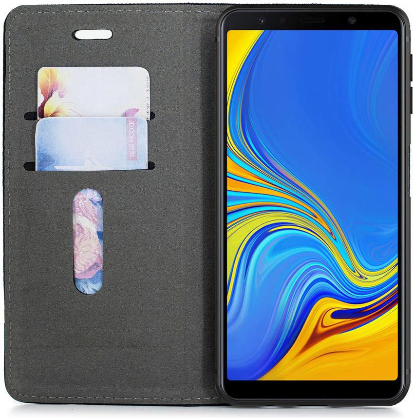 Samsung Galaxy A7 (2018) Cross Pattern Portemonnee Hoesje Blauw afbeelding 2