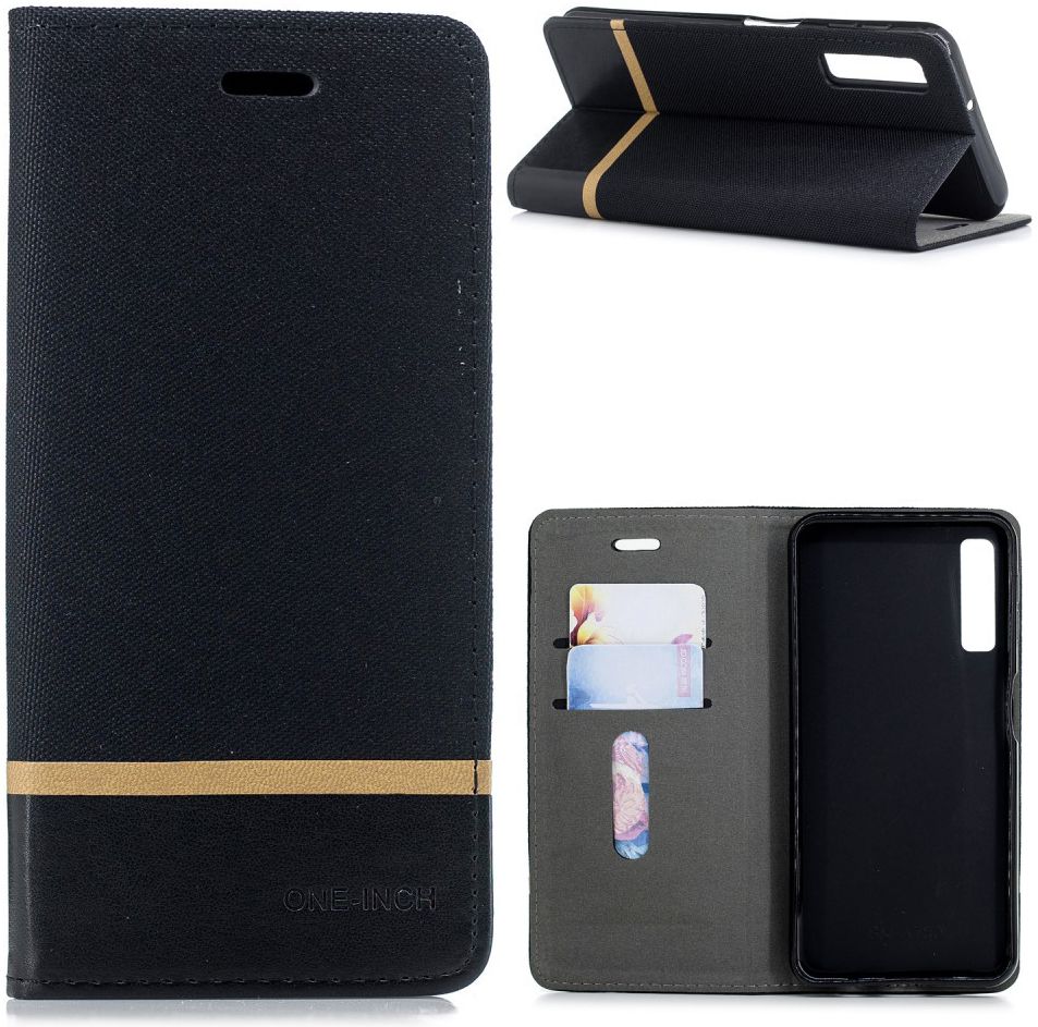 Samsung Galaxy A7 (2018) Cross Pattern Portemonnee Hoesje Zwart afbeelding 3