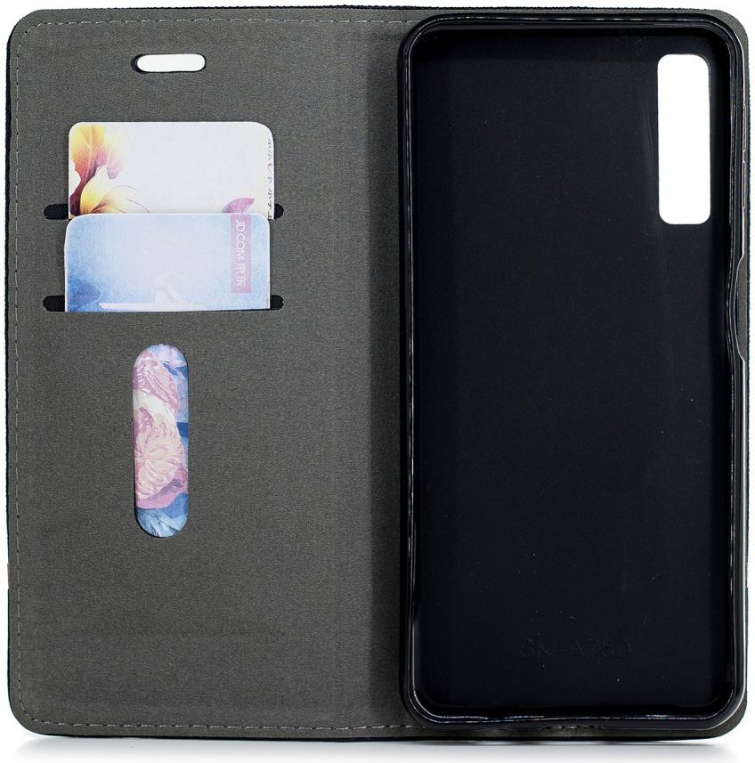Samsung Galaxy A7 (2018) Cross Pattern Portemonnee Hoesje Zwart afbeelding 4