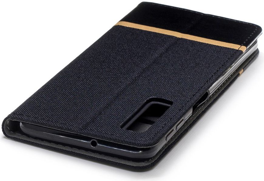 Samsung Galaxy A7 (2018) Cross Pattern Portemonnee Hoesje Zwart afbeelding 9