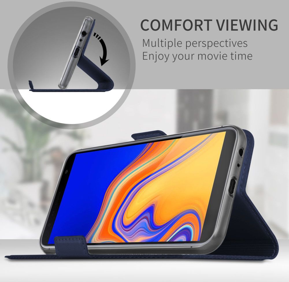 Samsung Galaxy J4 Plus Hoesje met Kaarthouder Blauw afbeelding 4