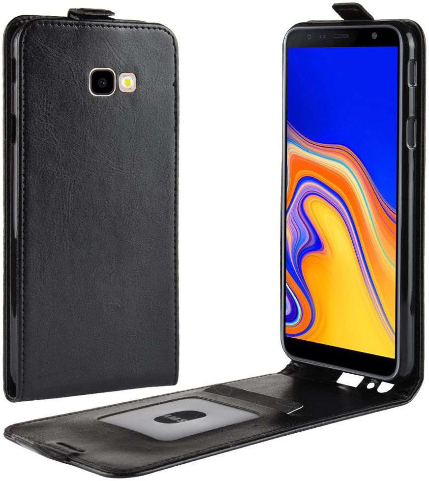 Samsung Galaxy J4 Plus Leren Verticale Fliphoesje Zwart afbeelding 2