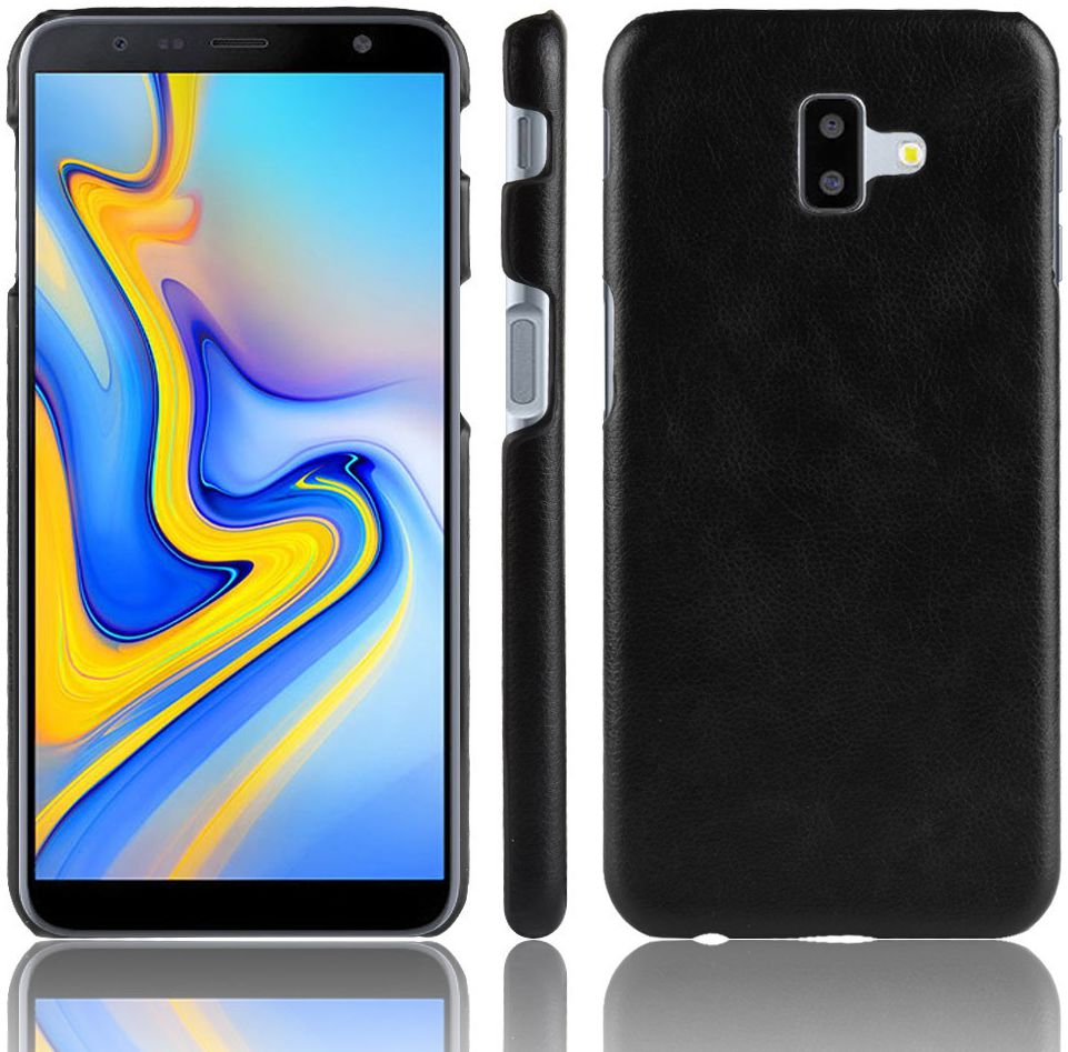 Samsung Galaxy J6 Plus Kunstlederen Coating Hoesje Zwart afbeelding 2