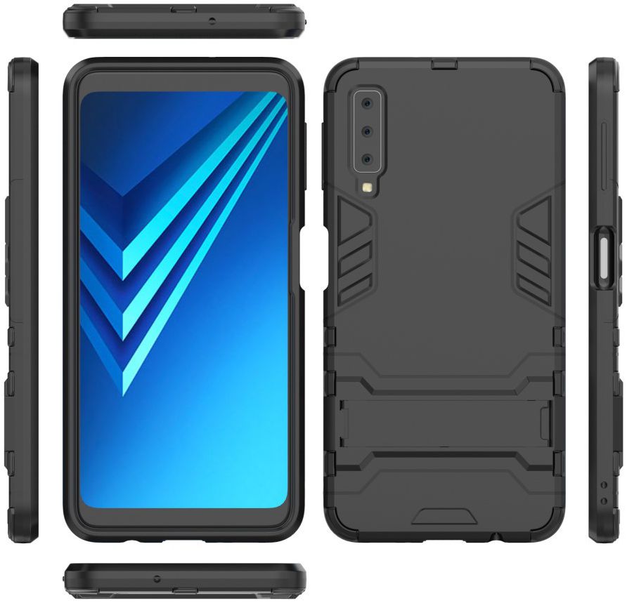 Samsung Galaxy A7 (2018) Hybride Hoesje met Standaard Zwart afbeelding 2