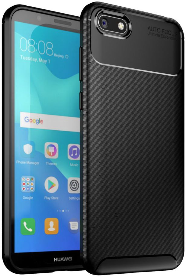 Huawei Y5 (2018) Siliconen Carbon Hoesje Zwart afbeelding 1