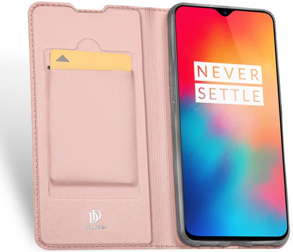Dux Ducis Premium Book Case OnePlus 6T Hoesje met Kaarthouder Roze afbeelding 2