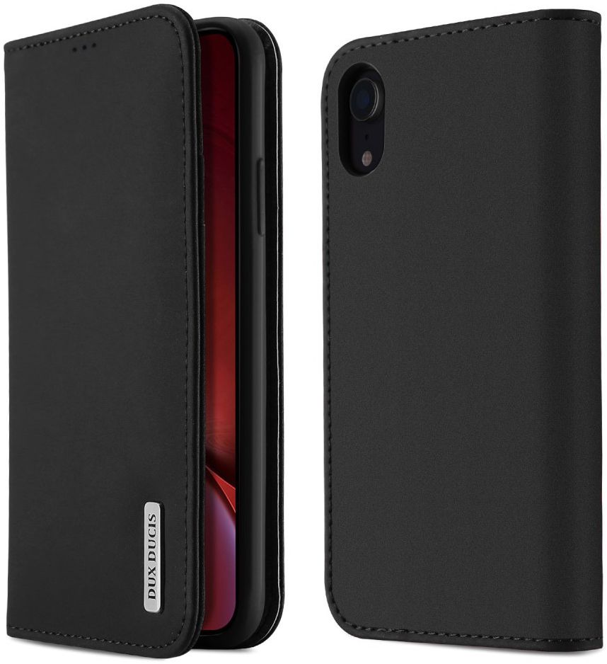 Dux Ducis Luxe Book Case Apple iPhone XR Hoesje Echt Leer Zwart afbeelding 1