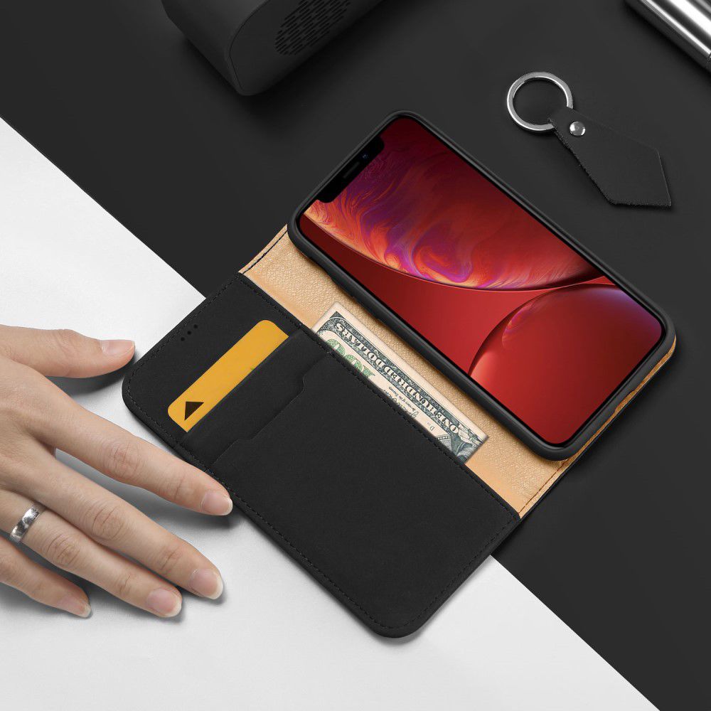 Dux Ducis Luxe Book Case Apple iPhone XR Hoesje Echt Leer Zwart afbeelding 2