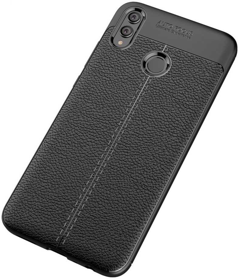 Huawei Honor 8X Litchi Kunstleren Coating TPU Hoesje Zwart afbeelding 3