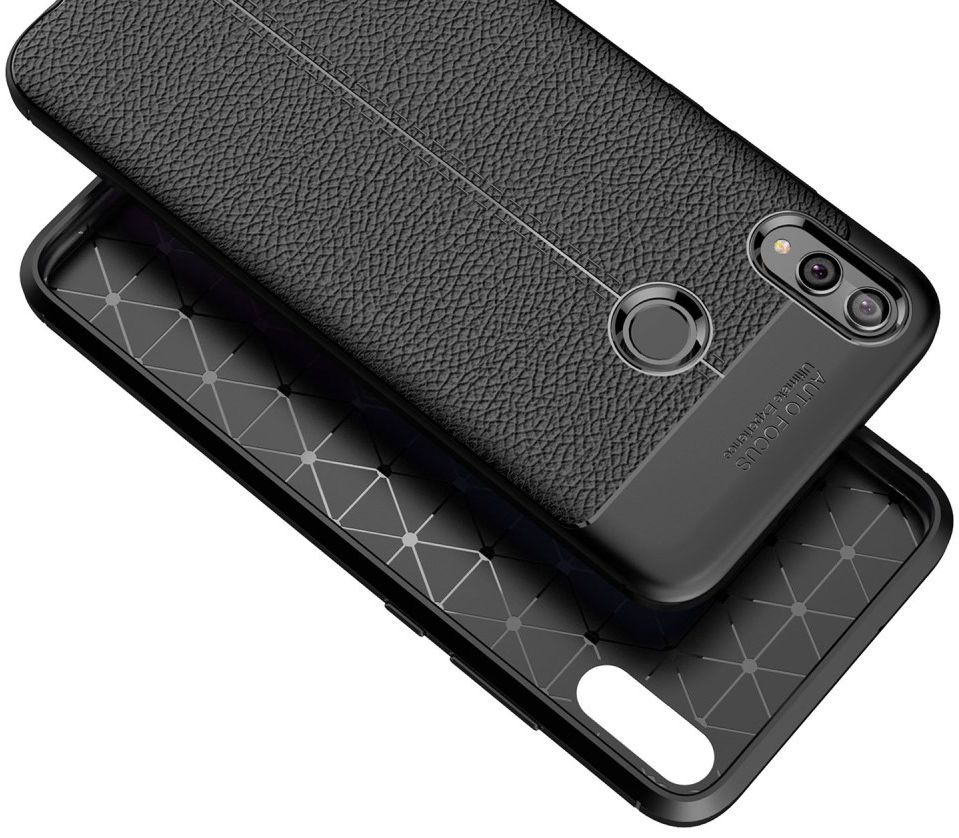 Huawei Honor 8X Litchi Kunstleren Coating TPU Hoesje Zwart afbeelding 4
