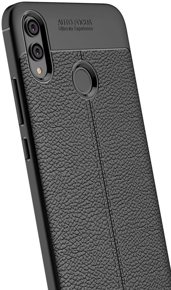 Huawei Honor 8X Litchi Kunstleren Coating TPU Hoesje Zwart afbeelding 5