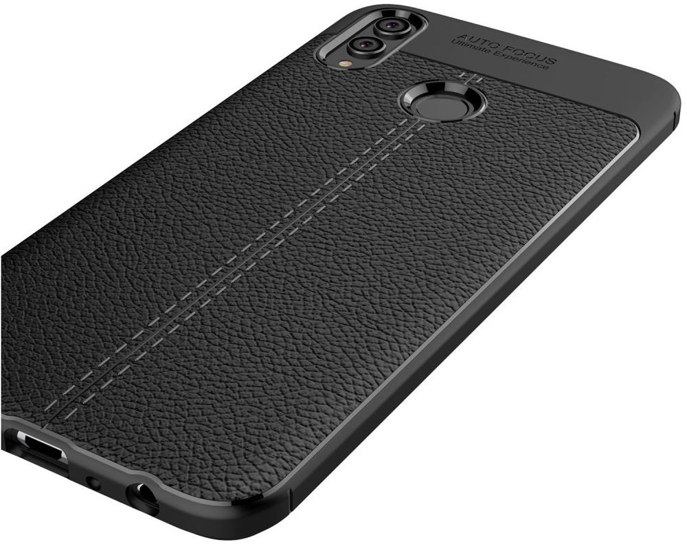Huawei Honor 8X Litchi Kunstleren Coating TPU Hoesje Zwart afbeelding 6