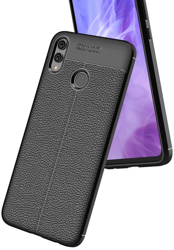 Huawei Honor 8X Litchi Kunstleren Coating TPU Hoesje Zwart afbeelding 8