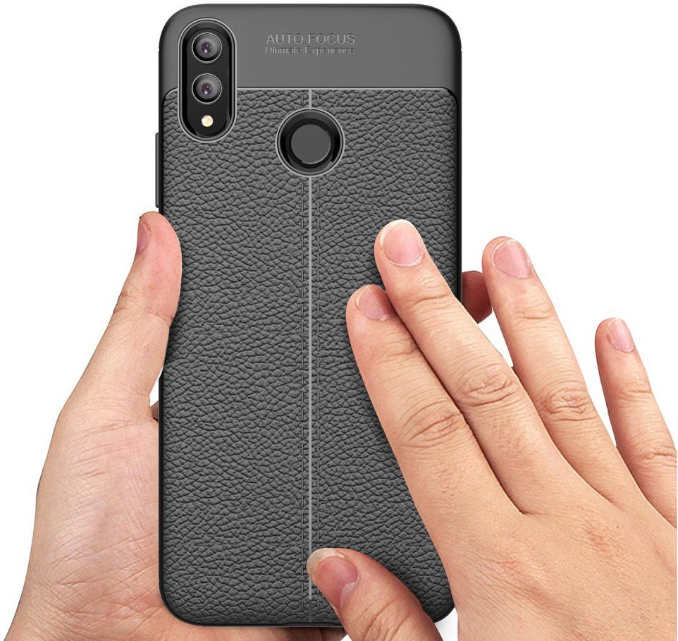 Huawei Honor 8X Litchi Kunstleren Coating TPU Hoesje Zwart afbeelding 9