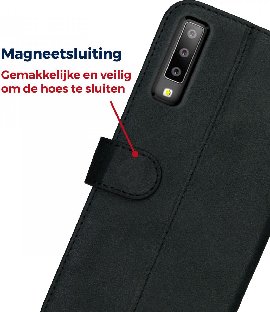 Rosso Deluxe Samsung Galaxy A7 2018 Hoesje Echt Leer Book Case Zwart afbeelding 6