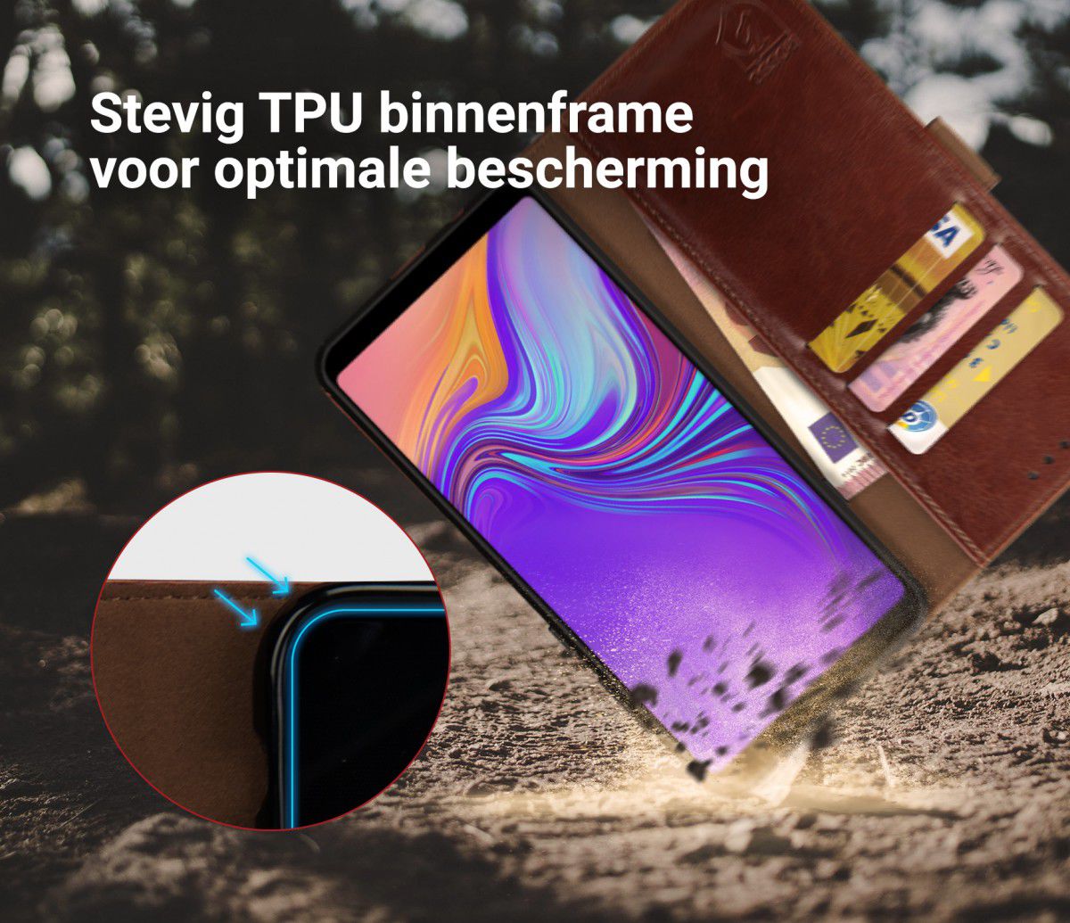 Rosso Element Samsung Galaxy A9 (2018) Hoesje Book Cover Bruin afbeelding 6