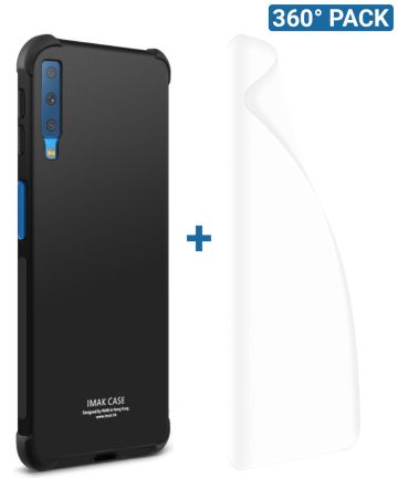 IMAK Samsung A7 (2018) Hoesje TPU met Screenprotector Metaal Zwart Hoesjes