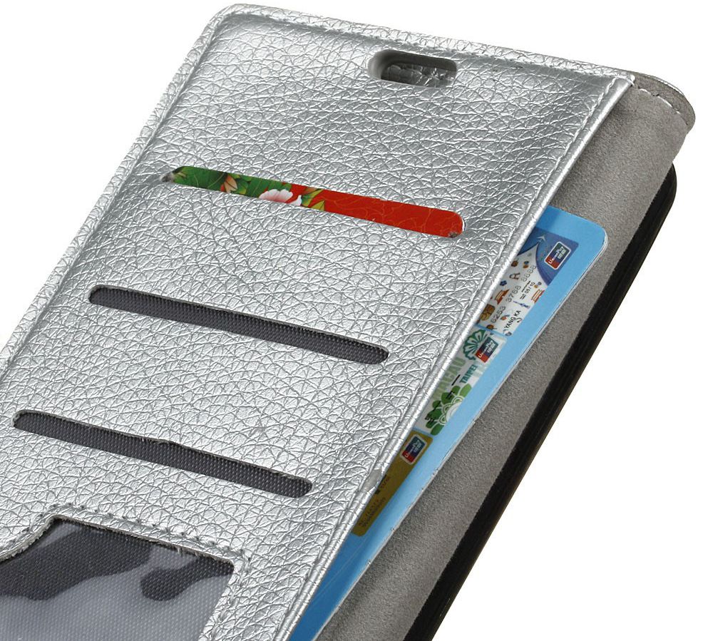 Samsung Galaxy J4 Plus Lychee Leren Portemonnee Hoesje Zilver afbeelding 4