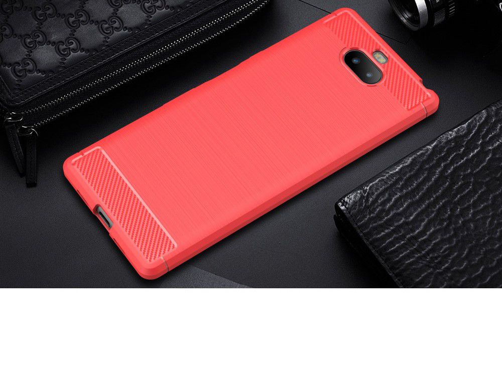 Sony Xperia 10 Plus Geborsteld TPU Hoesje Rood afbeelding 2