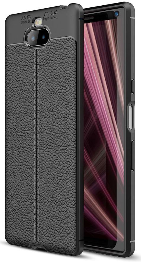 Sony Xperia 10 Plus Hoesje Met Leren Textuur Zwart afbeelding 1